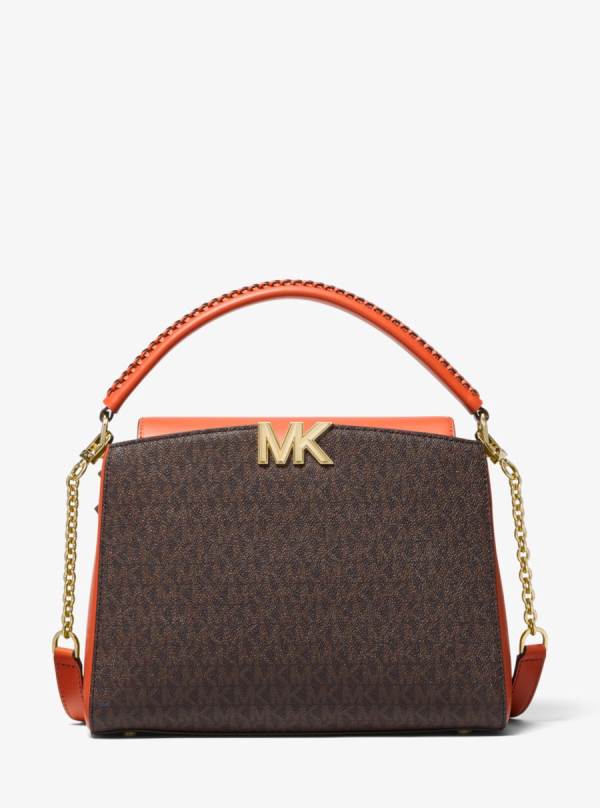 Damske Satchel Taske Michael Kors Karlie Medium Logo Oranžové Hnede - Kabelky Michael Kors Akcia | RVYZH-2167